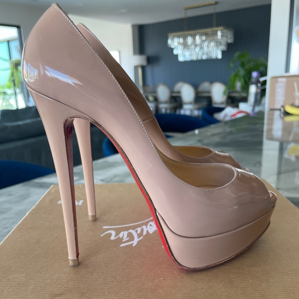 Christian Louboutin Nude Patent Leather Platform Pumps with Red Soles